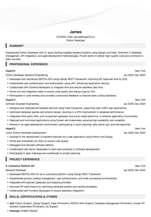 Python Developer Resume Template