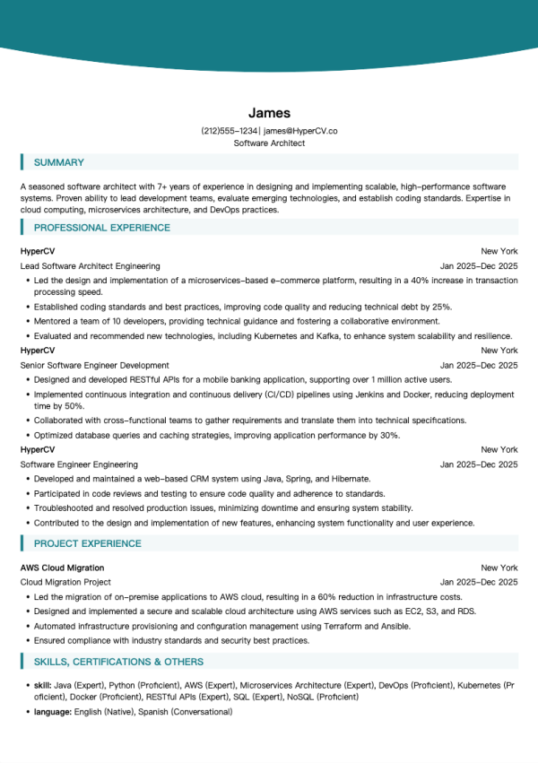Software Architect Resume Template