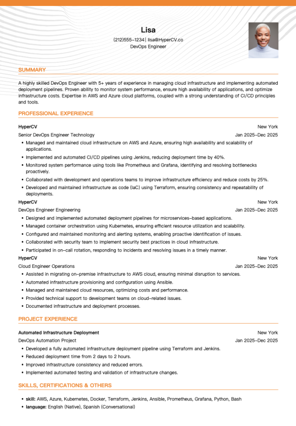 DevOps Engineer Resume Template