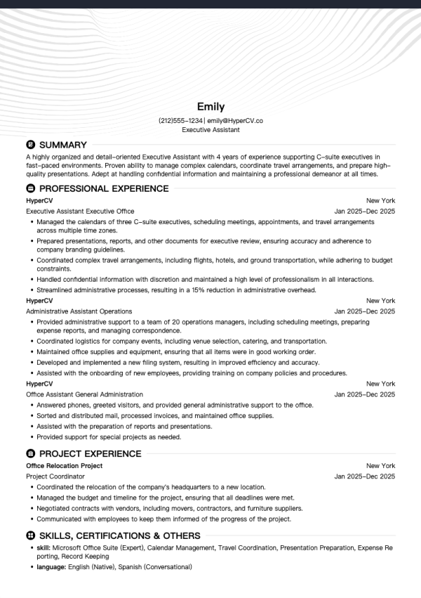 Executive Assistant Resume Template