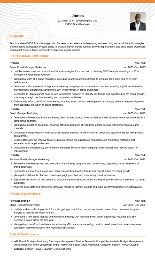 FMCG Brand Manager Resume