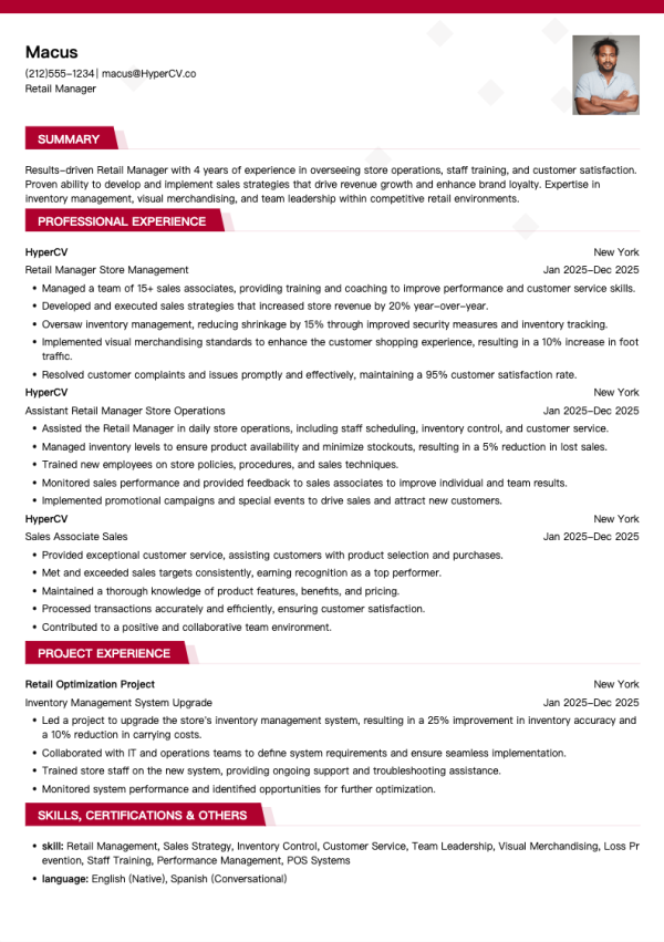 Retail Manager Resume Template