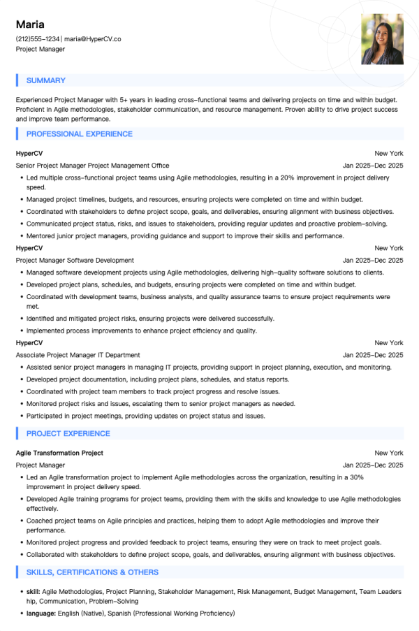 Project Manager Resume Template