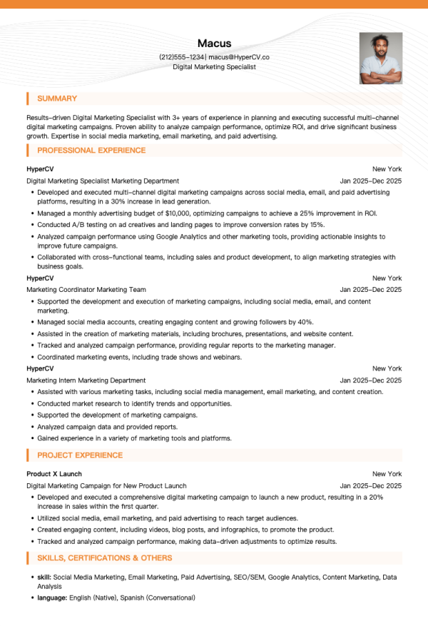 Digital Marketing Specialist Resume