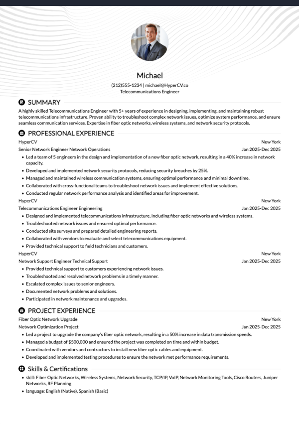 Telecommunications Engineer Resume