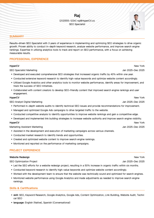 SEO Specialist Resume Template