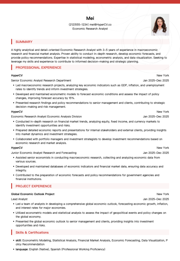Economic Research Analyst Resume