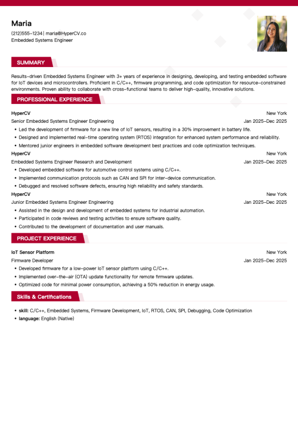 Embedded Systems Engineer Resume