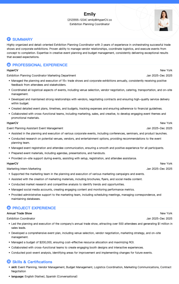 Exhibition Planning Coordinator Resume