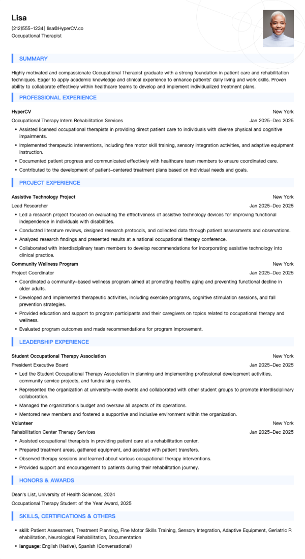 Occupational Therapist Fresh Graduate Resume