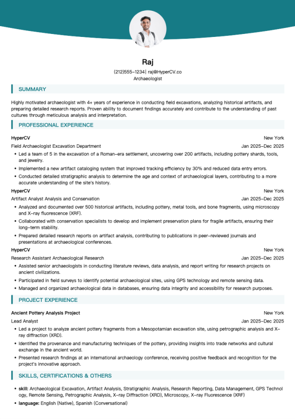 Archaeologist Resume Template