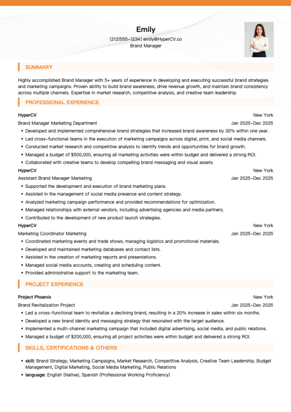 Brand Manager Resume Template