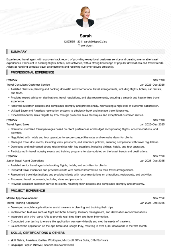 Travel Agent Resume Template