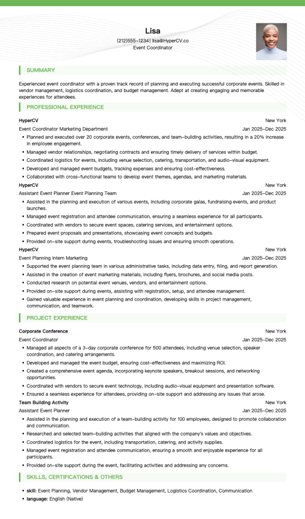Event Coordinator Resume Template