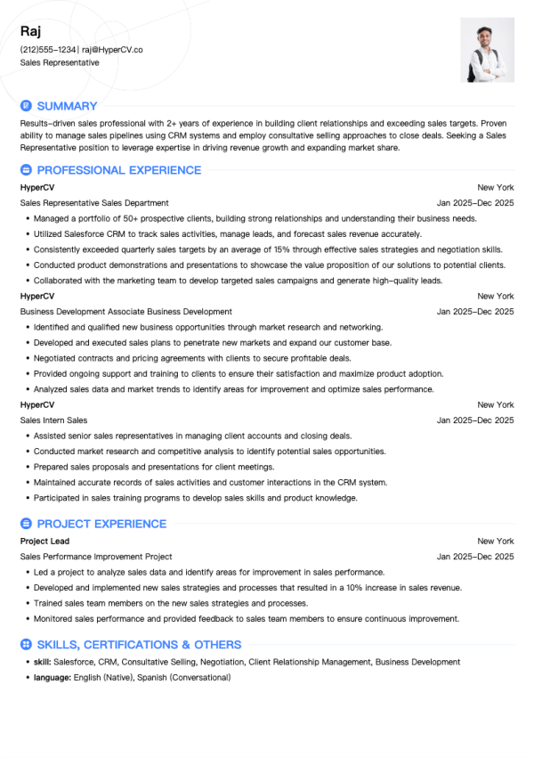 Sales Representative Resume Template