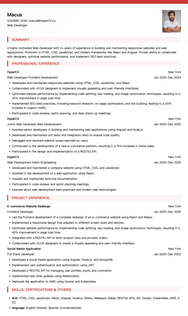 Web Developer Resume Template