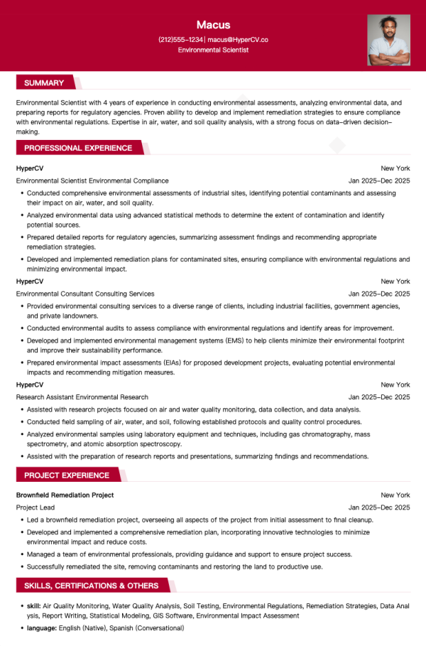 Environmental Scientist Resume Template