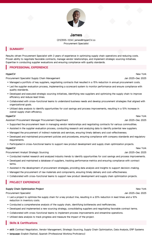 Procurement Specialist Resume Template
