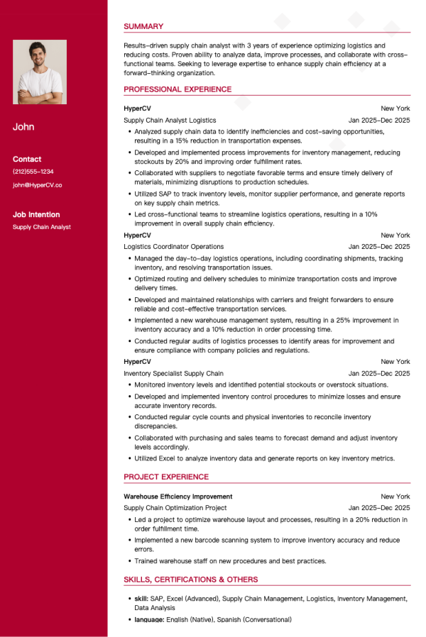 Supply Chain Analyst Resume