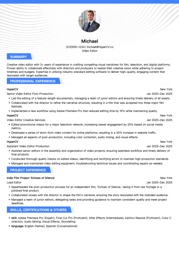 Video Editor Resume Template
