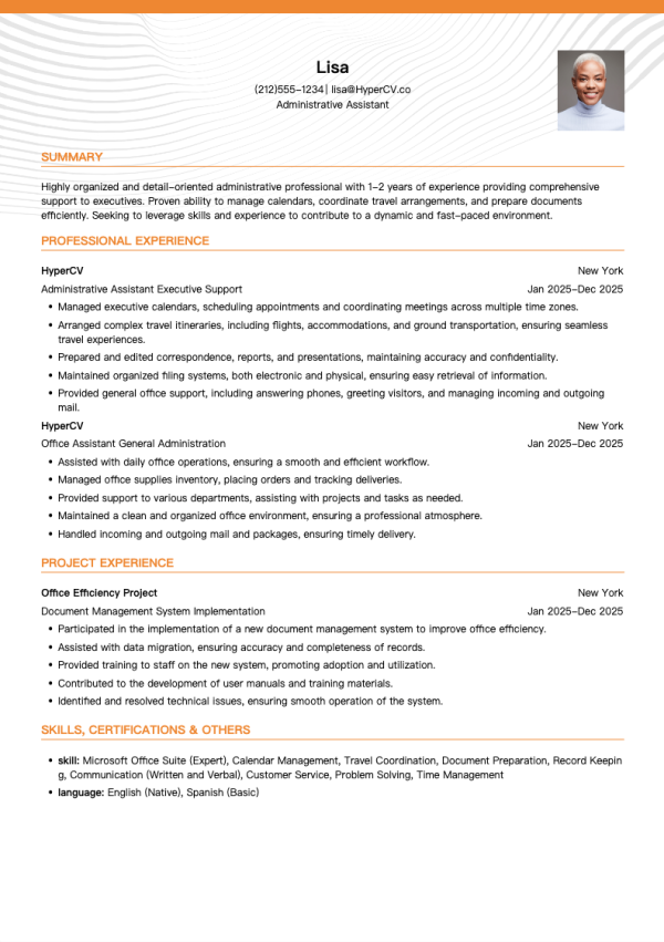 Entry Level Administrative Assistant Resume Template