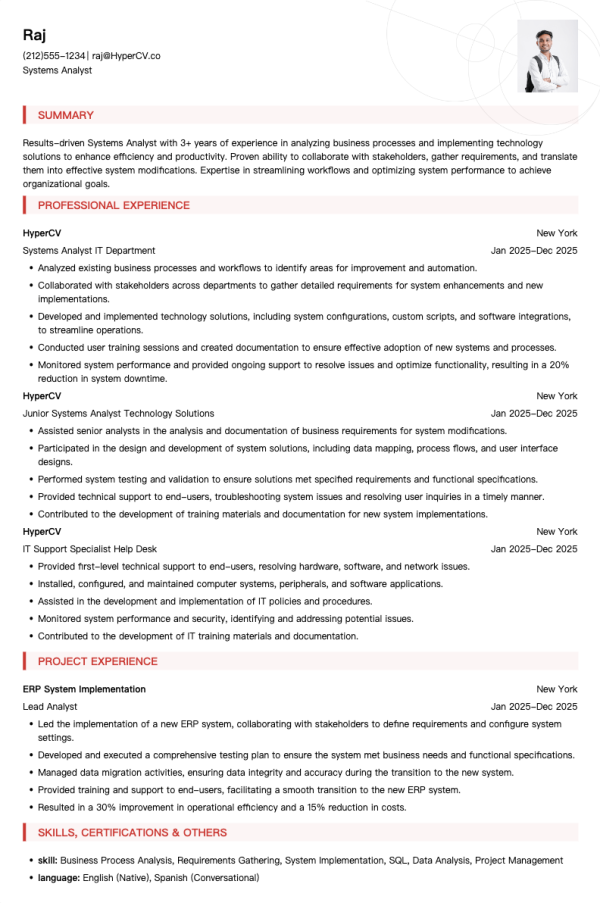 Systems Analyst Resume Template
