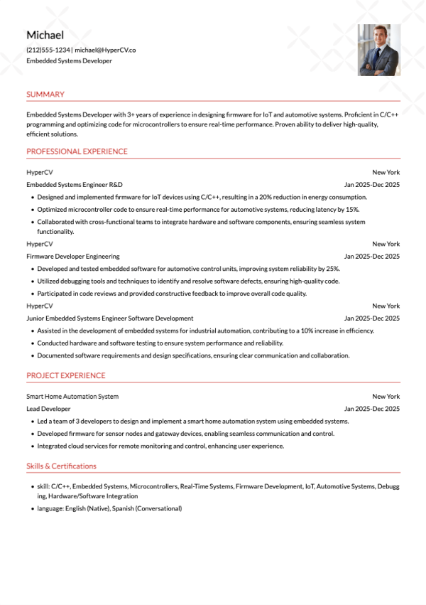 Embedded Systems Developer Resume
