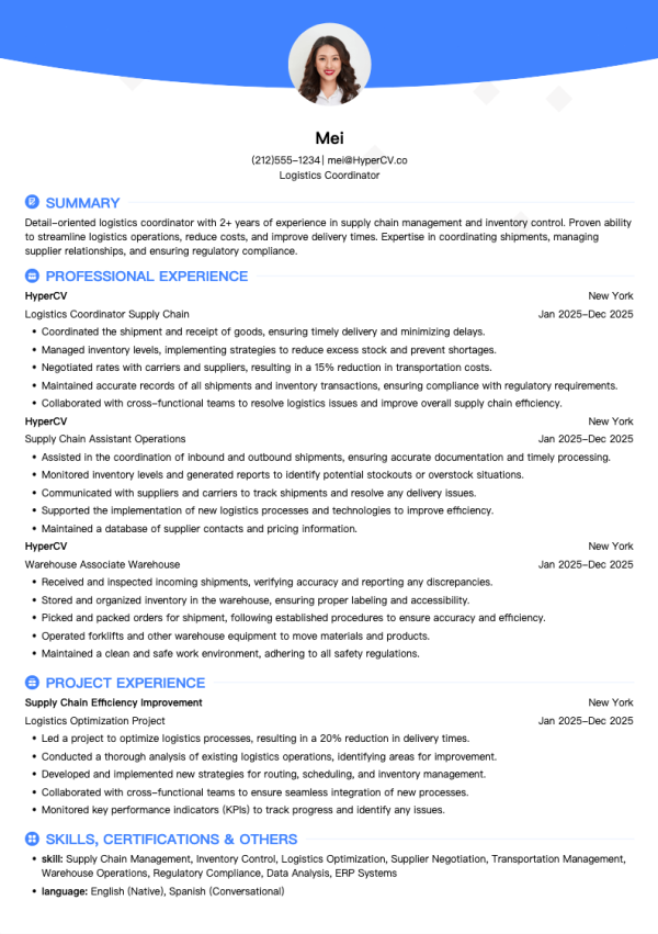 Logistics Coordinator Resume Template