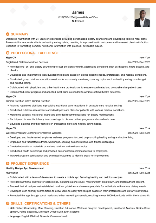 Nutritionist Resume Template