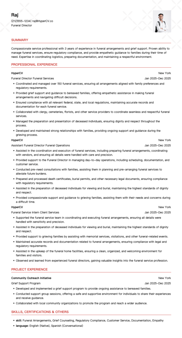Funeral Director Resume Template