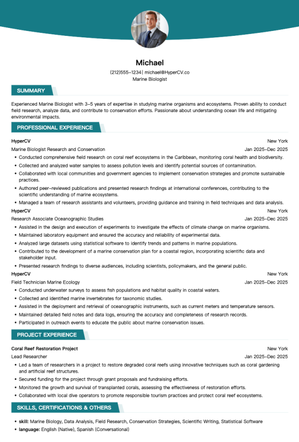 Marine Biologist Resume Template