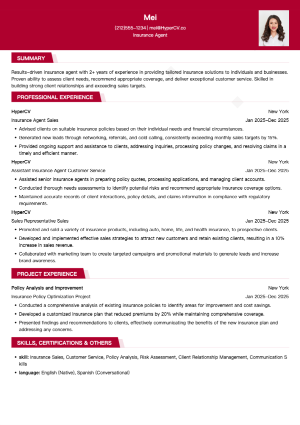 Insurance Agent Resume Template
