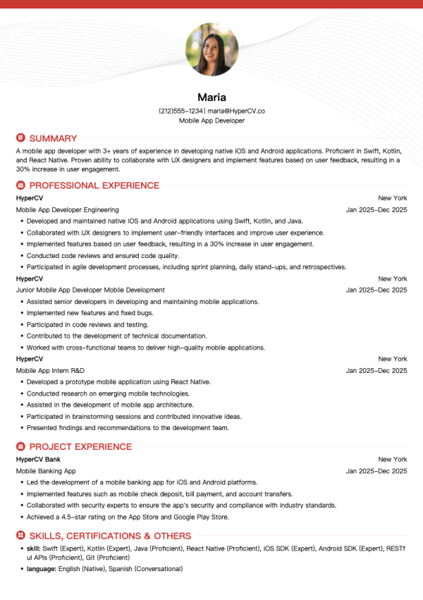 Mobile App Developer Resume Template