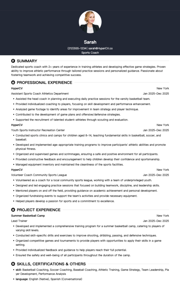 Sports Coach Resume Template