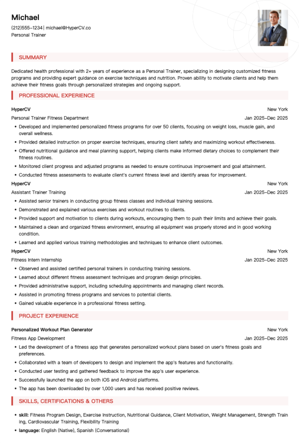 Personal Trainer Resume Template