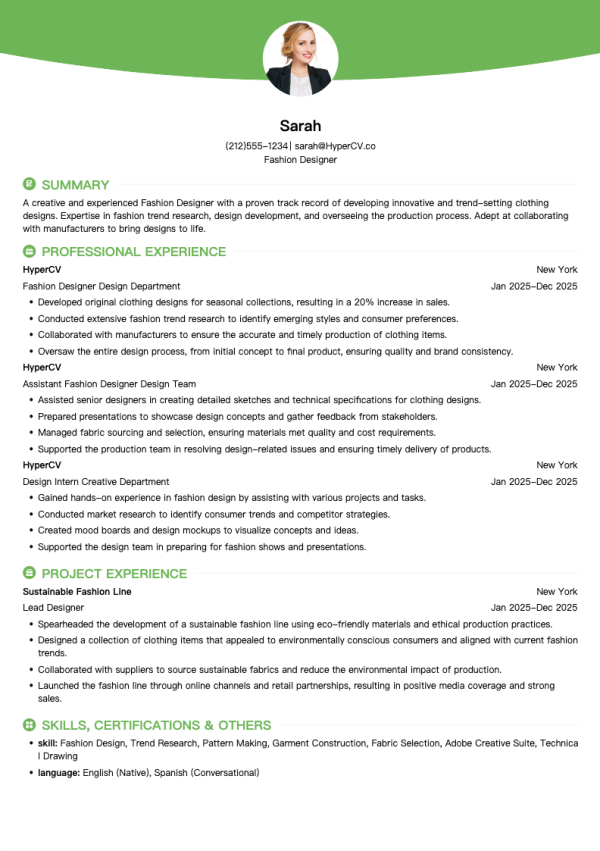 Fashion Designer Resume Template