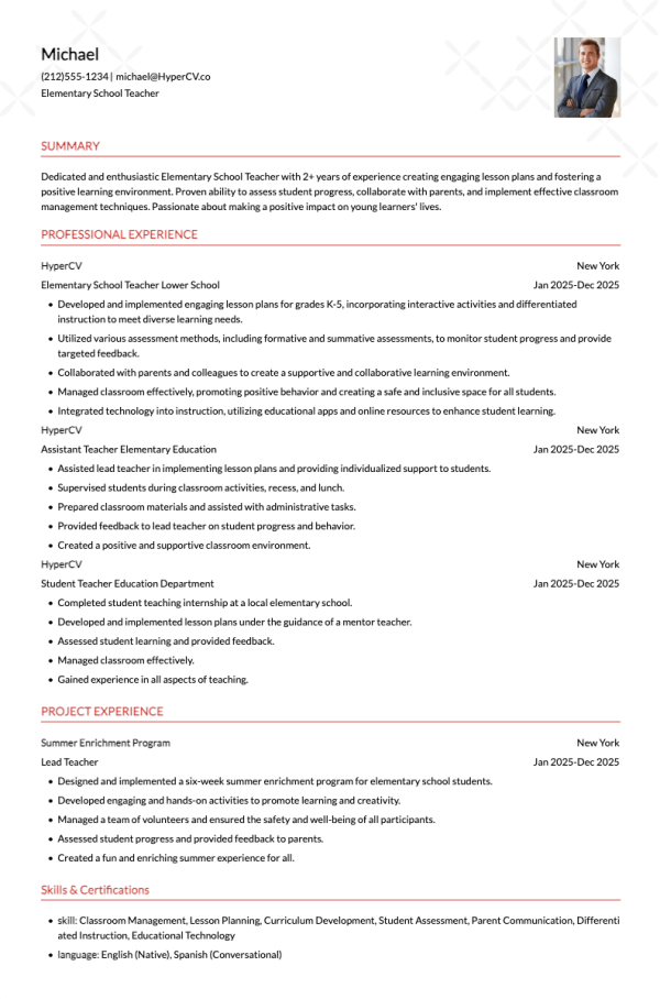 Elementary School Teacher Resume
