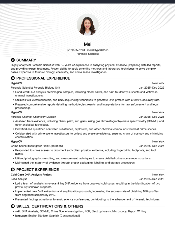 Forensic Scientist Resume Template