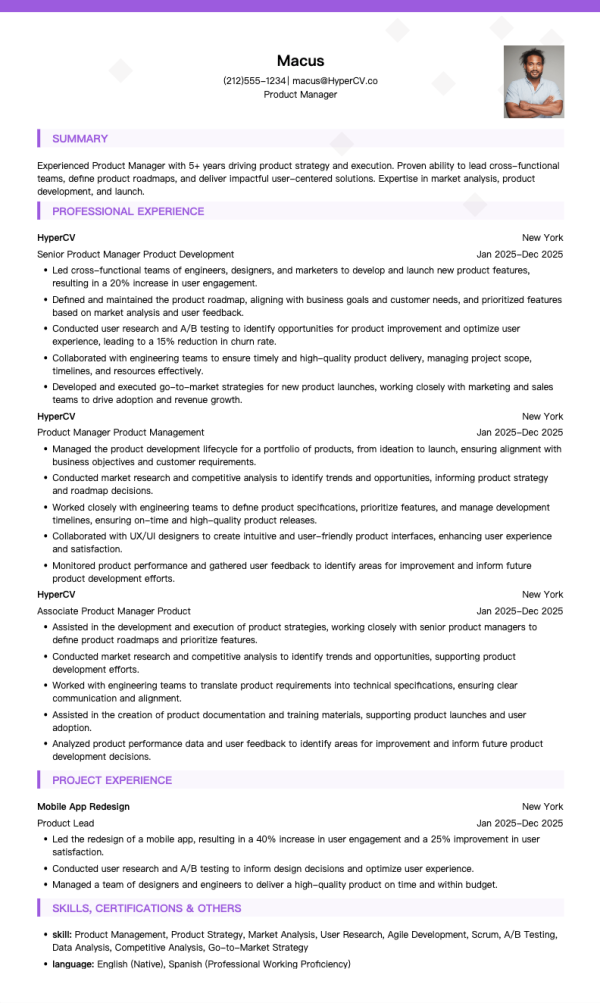 Product Manager Resume Template