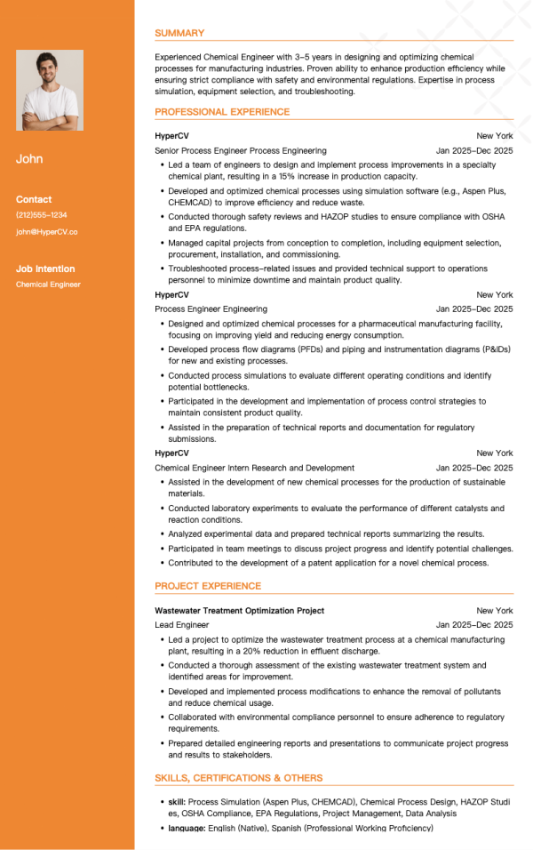 Chemical Engineer Resume Template