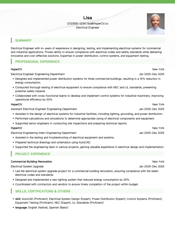 Electrical Engineer Resume Template