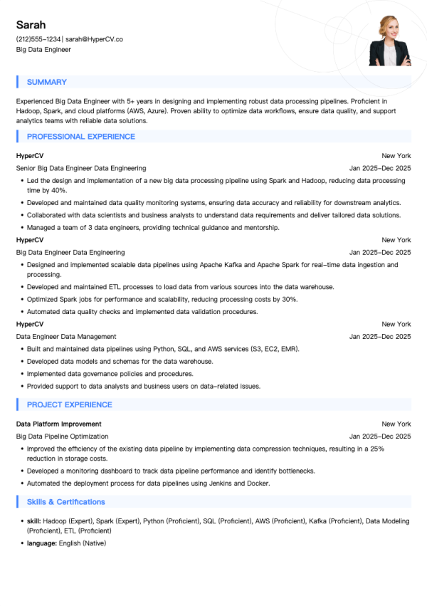 Big Data Engineer Resume Template