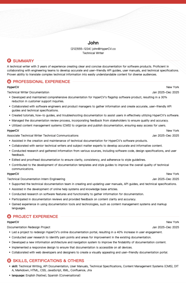Technical Writer Resume Template
