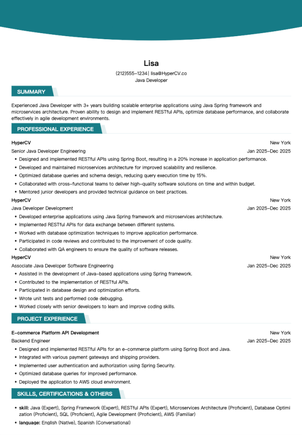 Java Developer Resume Template