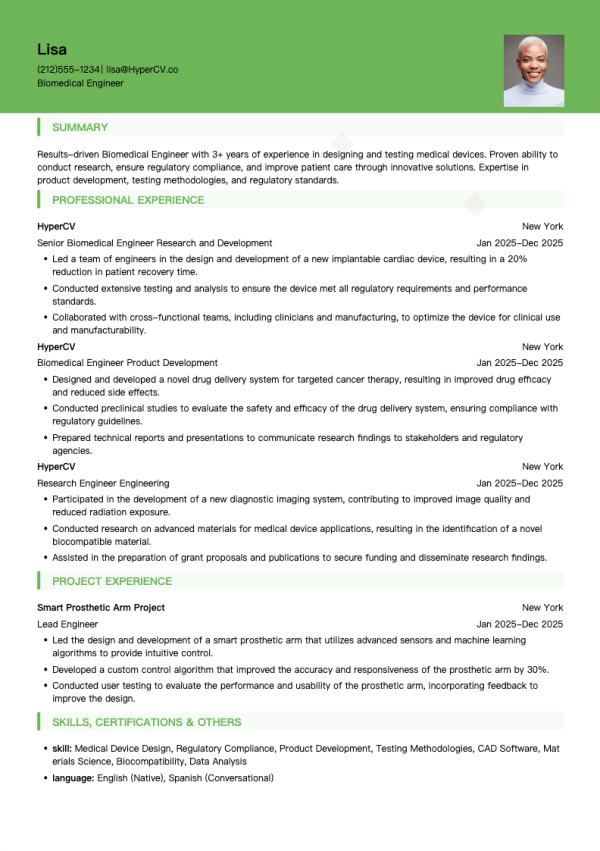 Biomedical Engineer Resume Template