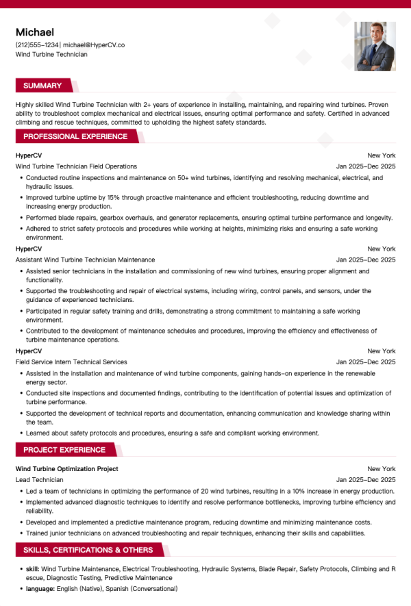 Wind Turbine Technician Resume