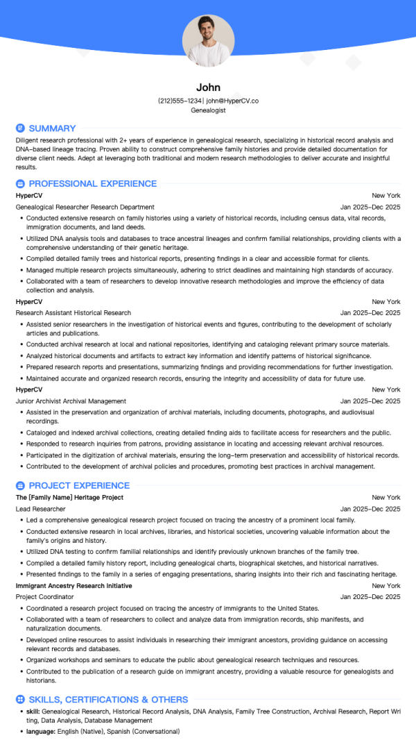 Genealogist Resume Template