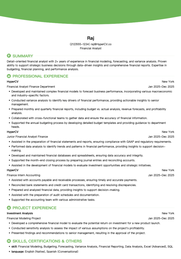 Financial Analyst Resume Template