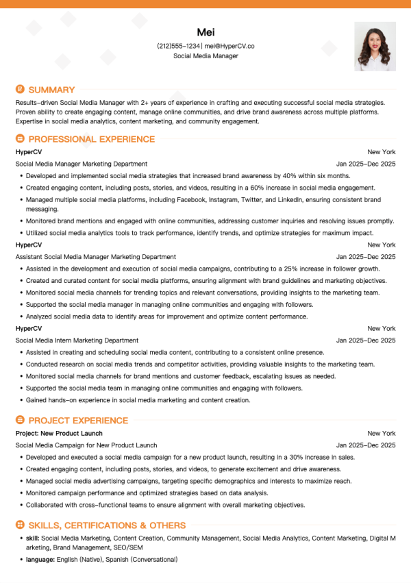 Social Media Manager Resume Template
