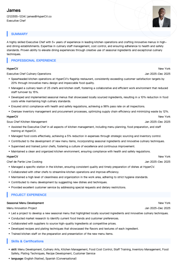 Executive Chef Resume Template